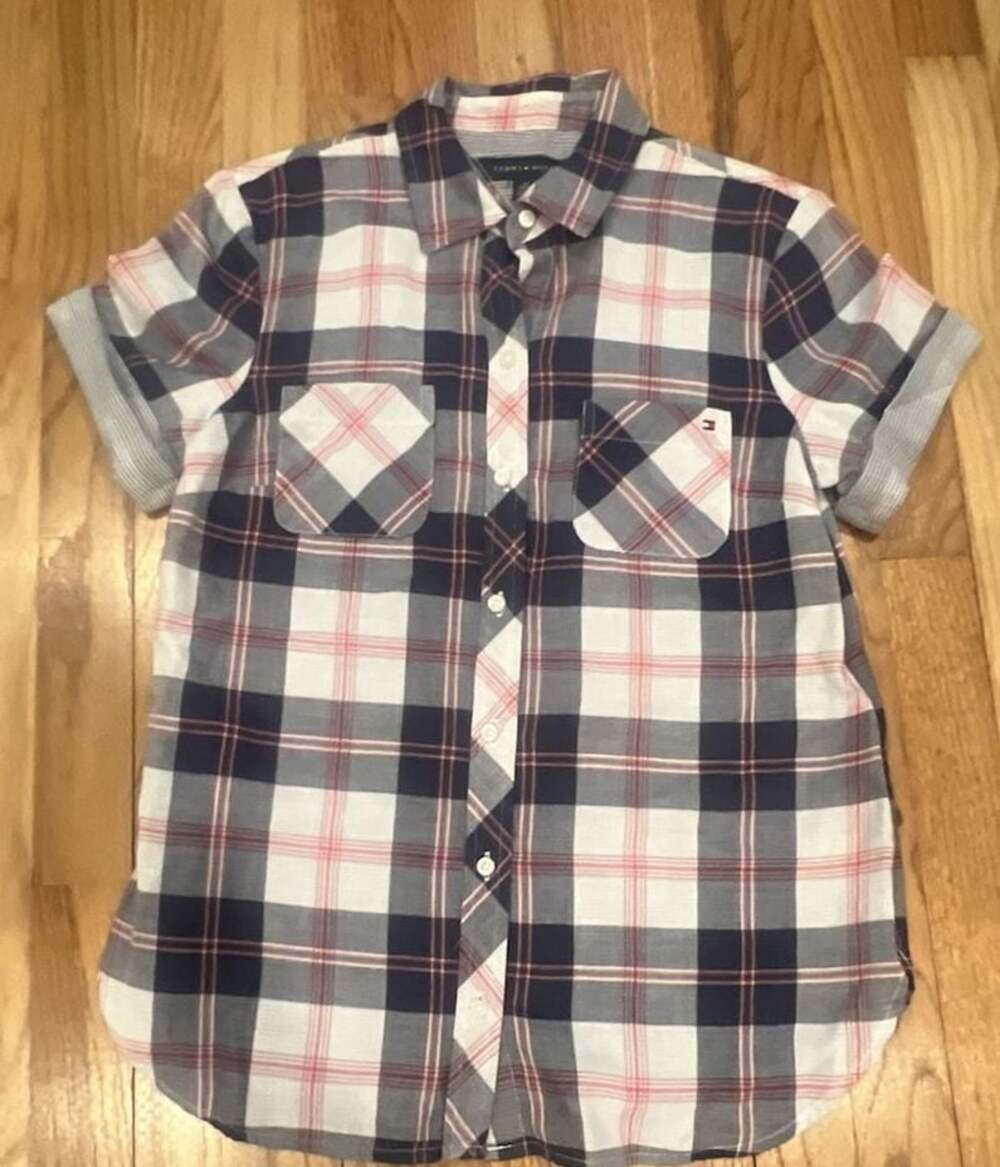 Tommy Hilfiger Plaid Short Sleeve Button Down Shirt XS